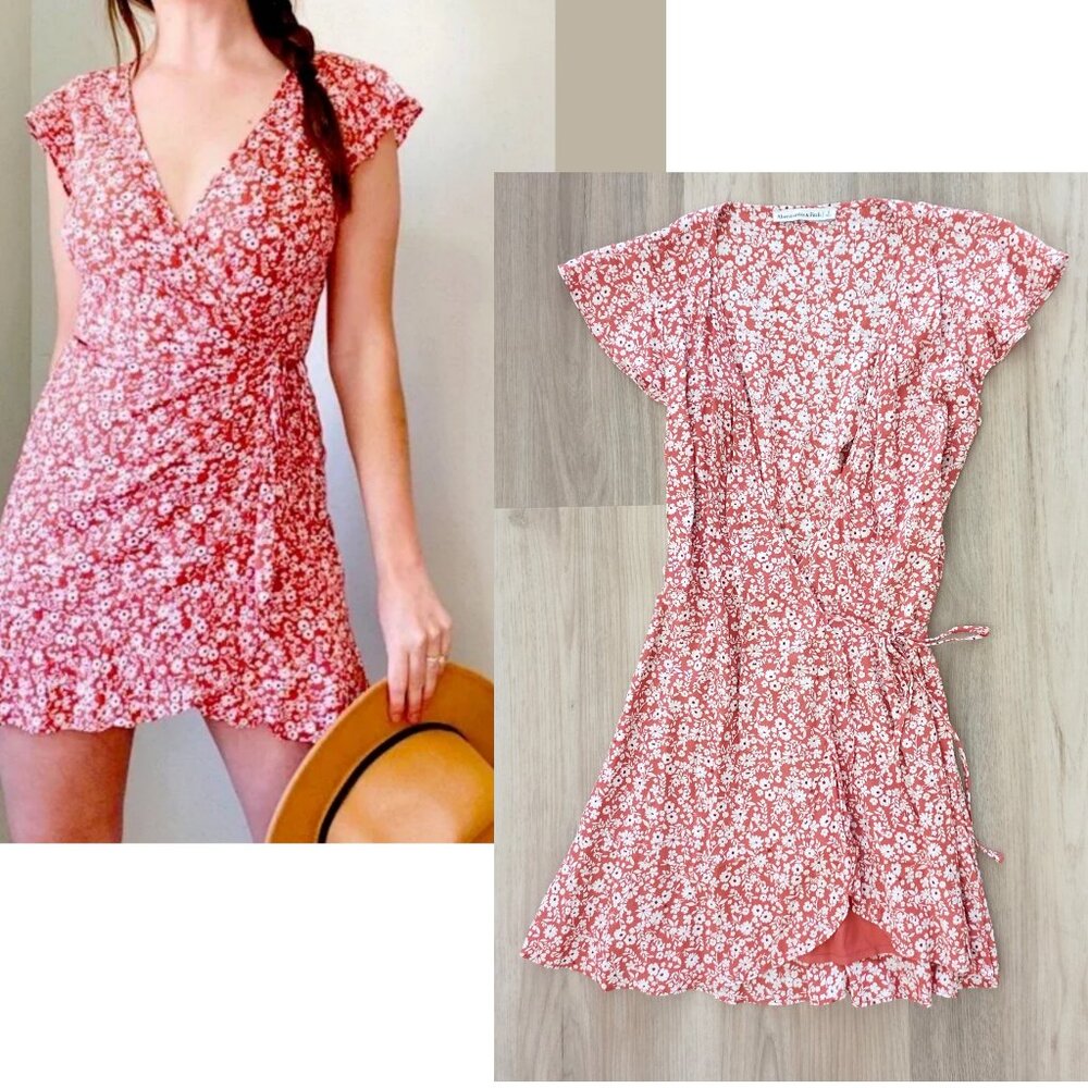 Abercrombie and Fitch red floral wrapped mini dress